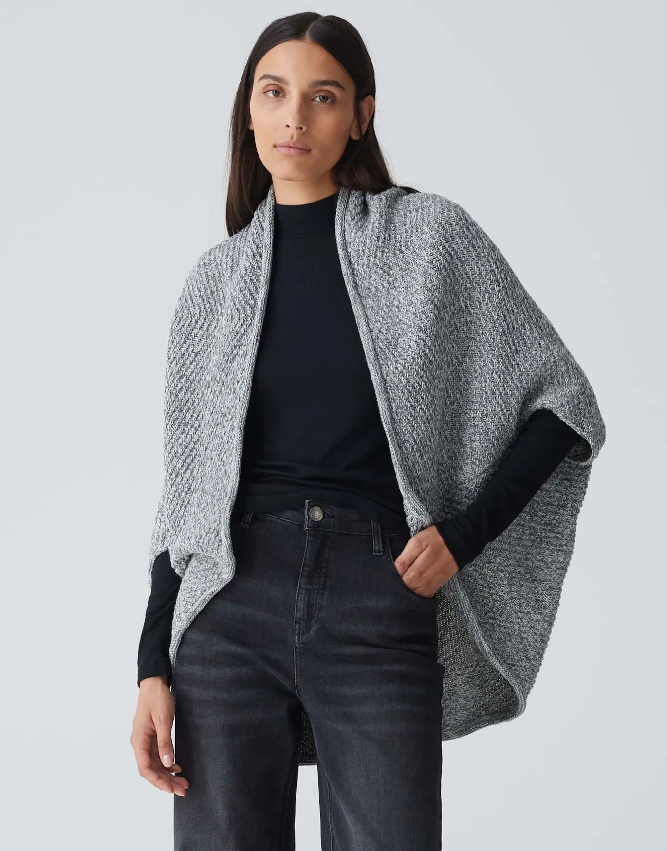 Damen OPUS Strick | Accessoires^Cape Amaryllis Waffle Grau Online Bestellen